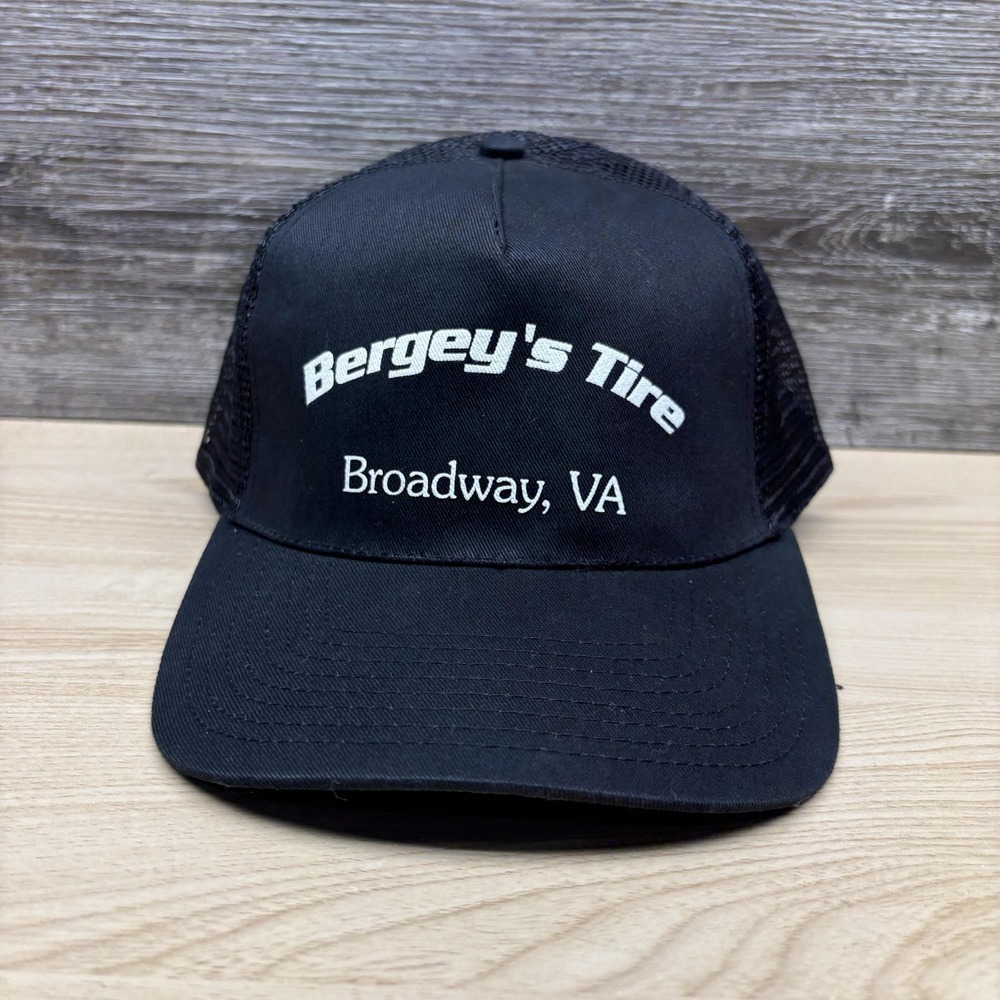 Bergey's Tire Hat Cap Snap Back Black Mesh Trucker Broadway VA Mens Advertising